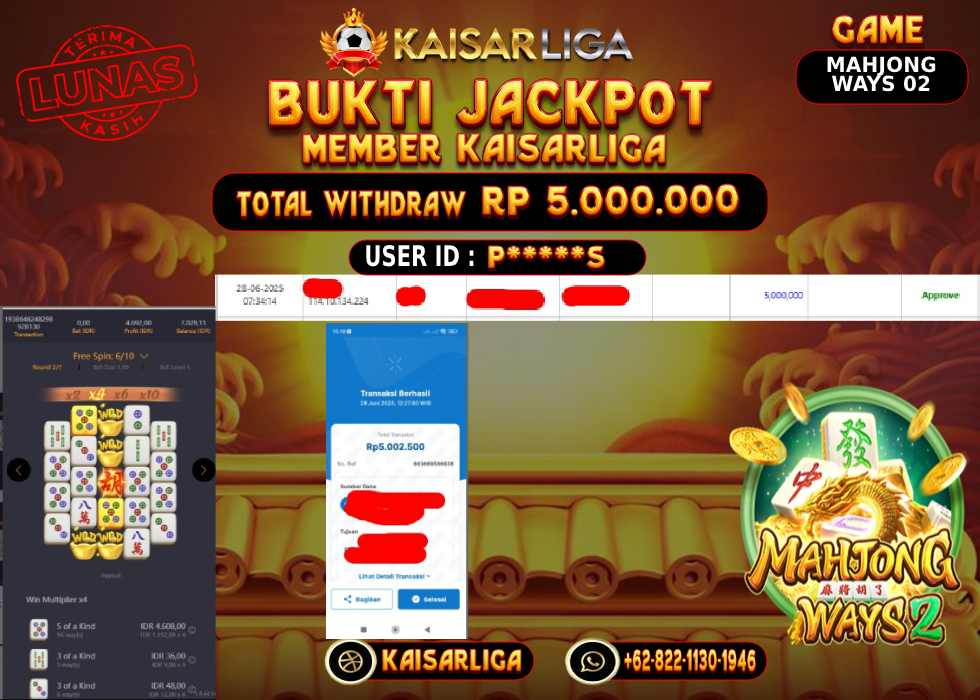 BUKTI JACKPOT SLOT KAISARLIGA RP.5.000.000.,-LUNAS