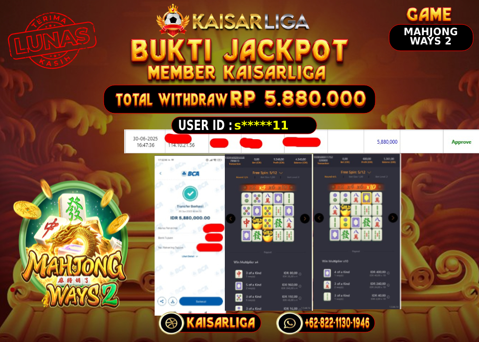 BUKTI JACKPOT SLOT KAISARLIGA RP.5.880.000.,-LUNAS
