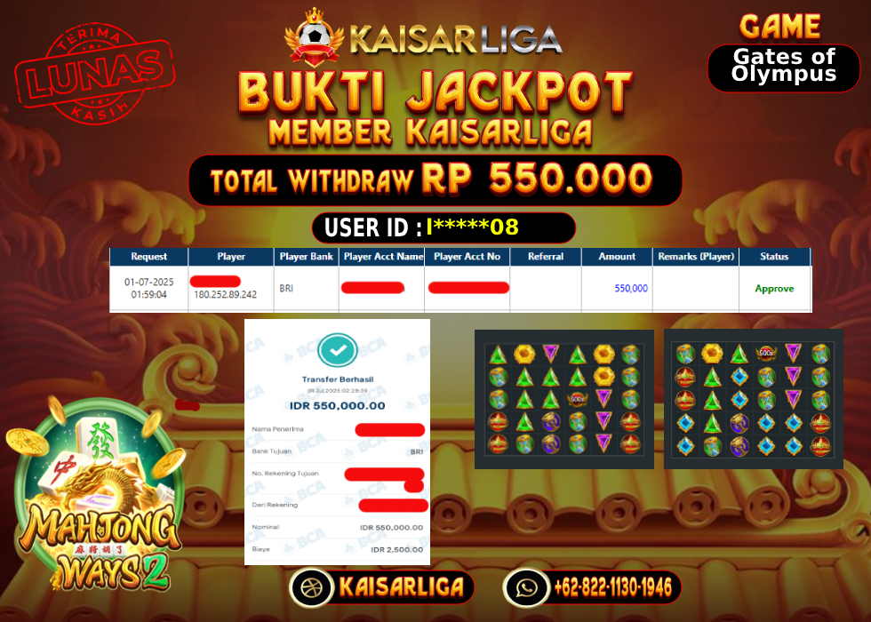 BUKTI JACKPOT SLOT KAISARLIGA RP.550.000.,-LUNAS