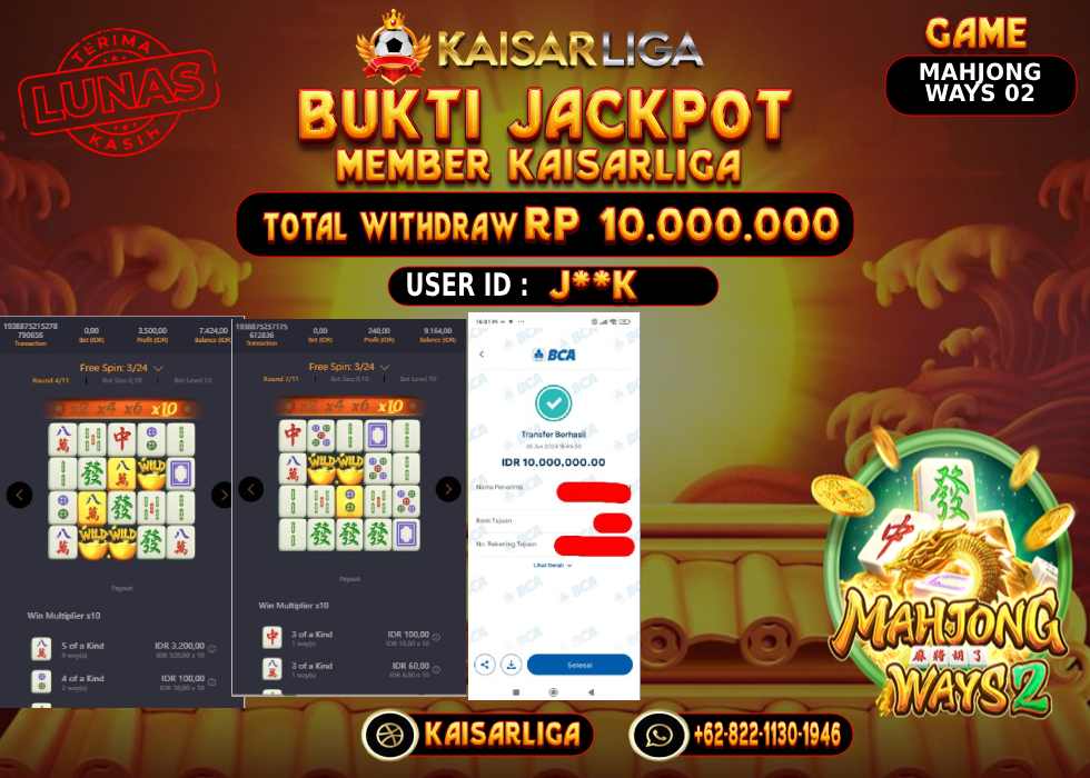 BUKTI JACKPOT SLOT KAISARLIGA RP.10.000.000.,-LUNAS