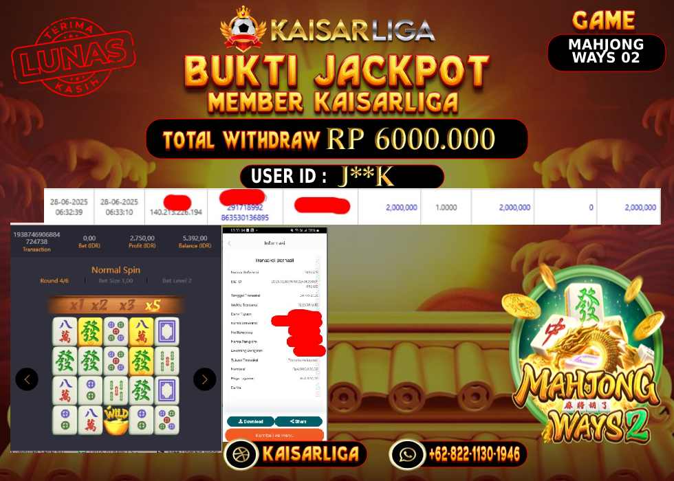 BUKTI JACKPOT SLOT KAISARLIGA RP.6.000.000.,-LUNAS