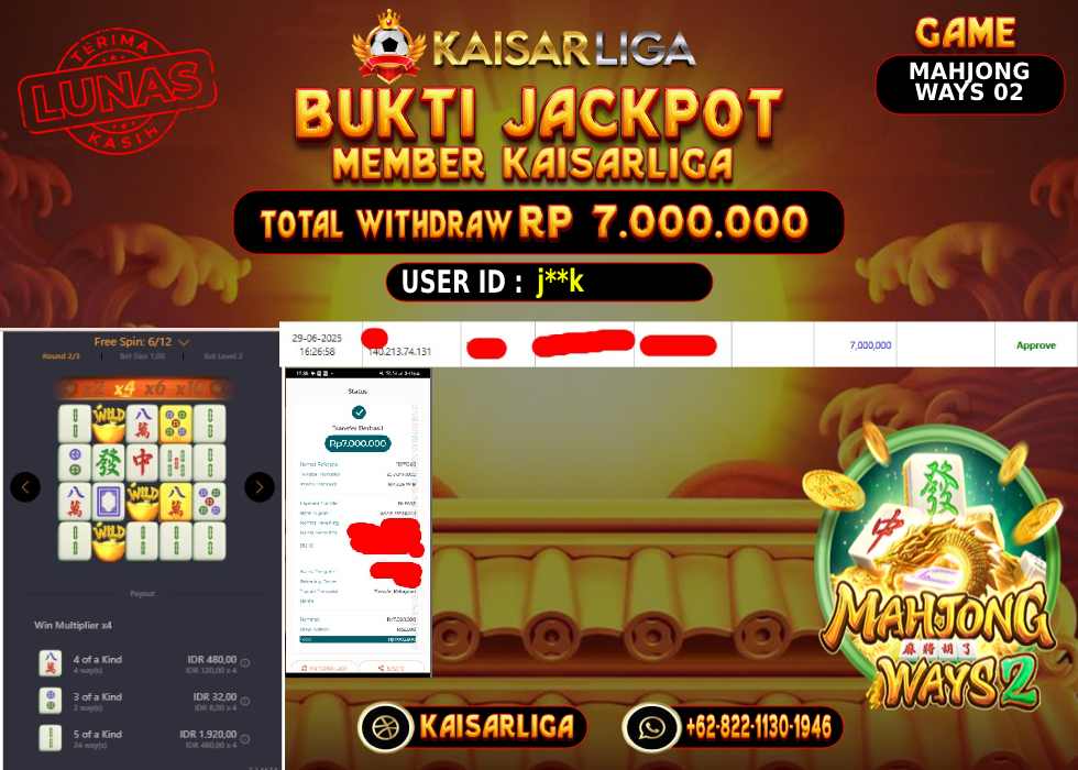 BUKTI JACKPOT SLOT KAISARLIGA RP.7.000.000.,-LUNAS