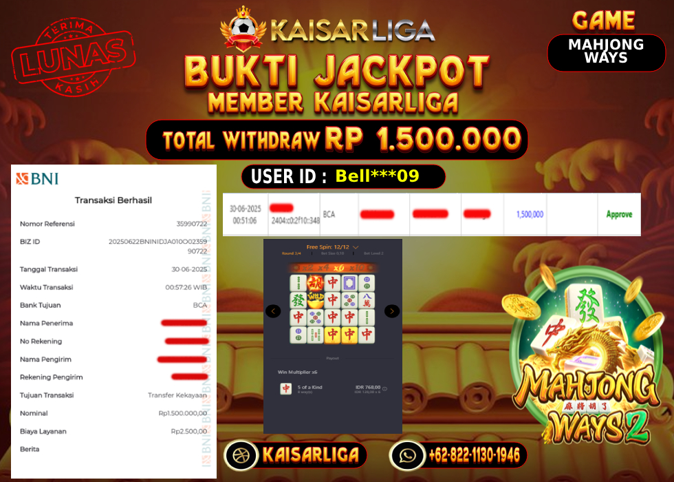 BUKTI JACKPOT SLOT KAISARLIGA RP.1.500.000.,-LUNAS