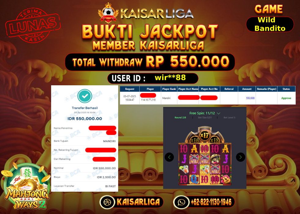 BUKTI JACKPOT SLOT KAISARLIGA RP.550.000.,-LUNAS