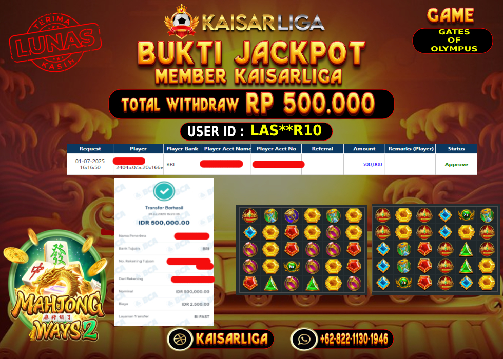 BUKTI JACKPOT SLOT KAISARLIGA RP.500.000.,-LUNAS