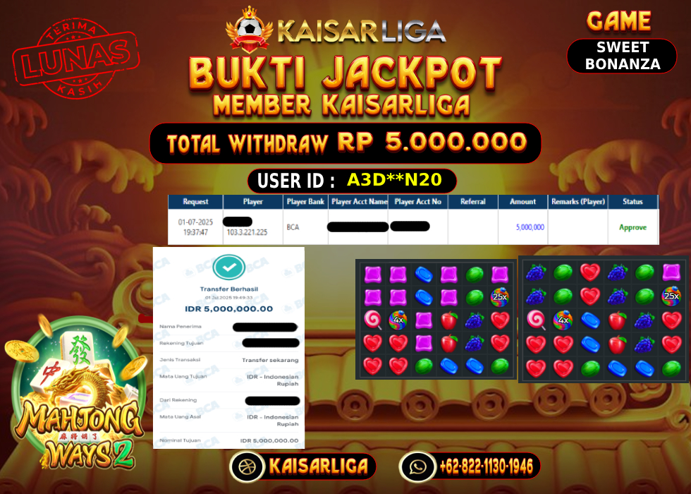 BUKTI JACKPOT SLOT KAISARLIGA RP.5.000.000.,-LUNAS