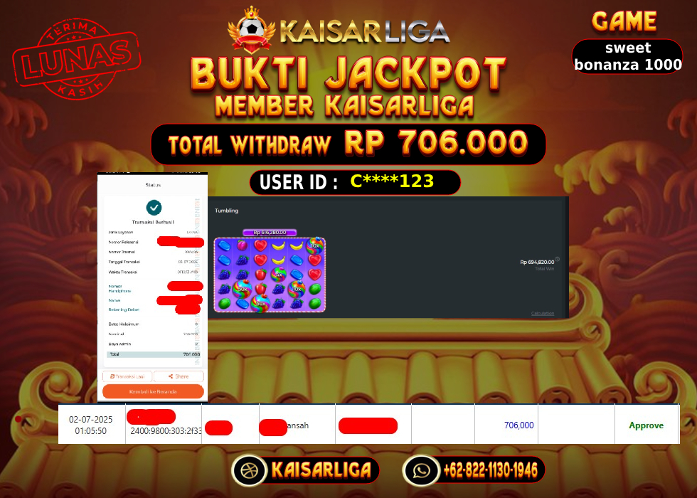 BUKTI JACKPOT SLOT KAISARLIGA RP.706.000.,-LUNAS