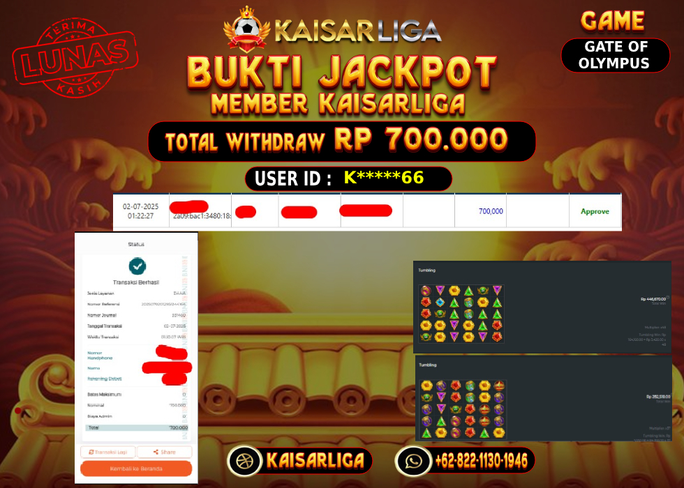 BUKTI JACKPOT SLOT KAISARLIGA RP.700.000.,-LUNAS