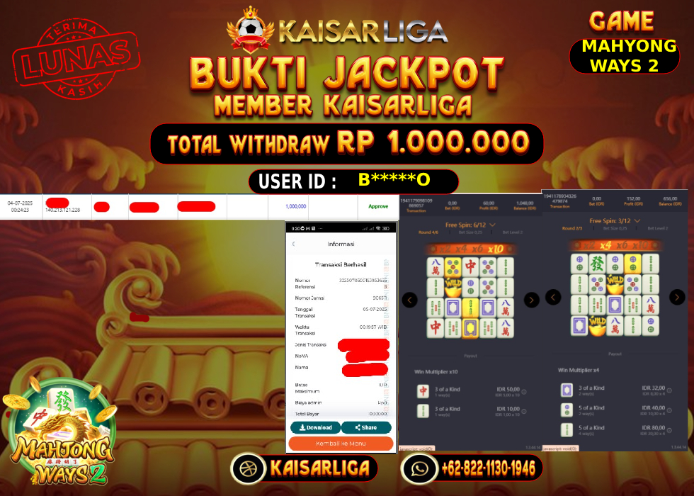 BUKTI JACKPOT SLOT KAISARLIGA RP.1.000.000,-LUNAS
