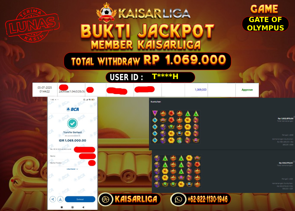 BUKTI JACKPOT SLOT KAISARLIGA RP.1.069.000,-LUNAS