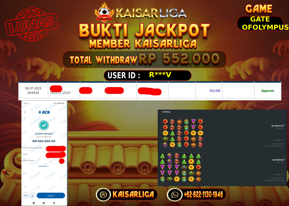 BUKTI JACKPOT SLOT KAISARLIGA RP.552.000,-LUNAS