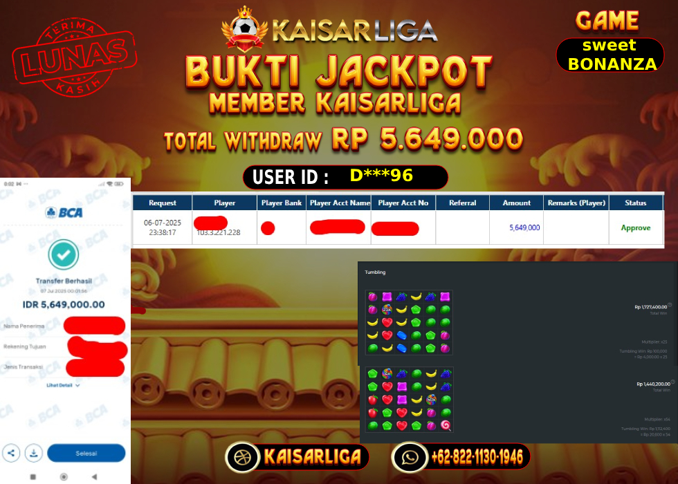 BUKTI JACKPOT SLOT KAISARLIGA RP.5.649.000,-LUNAS