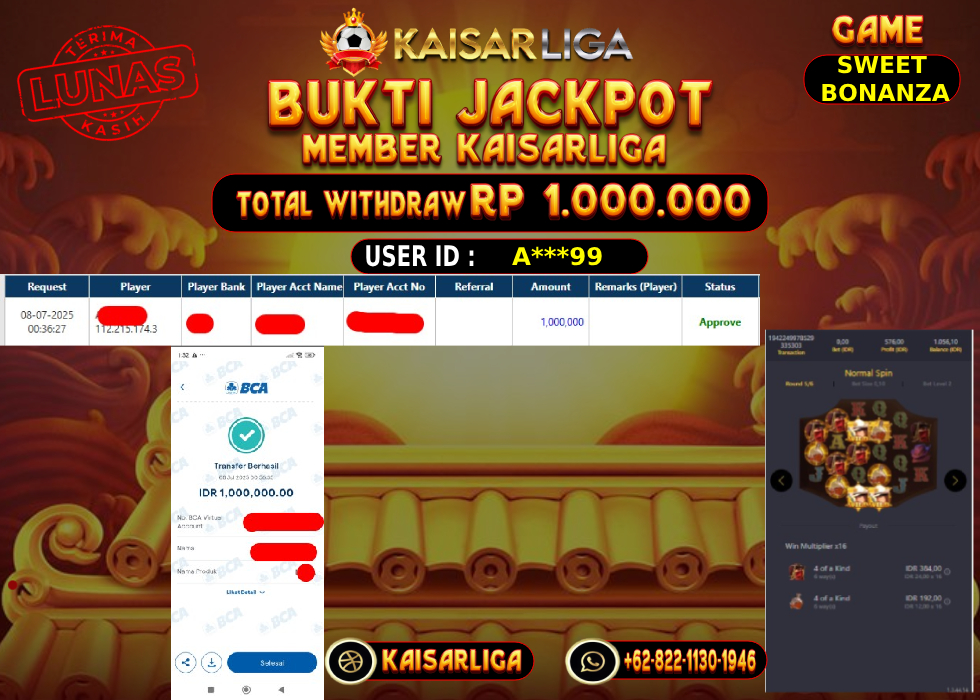 BUKTI JACKPOT SLOT KAISARLIGA RP.1.000.000,-LUNAS