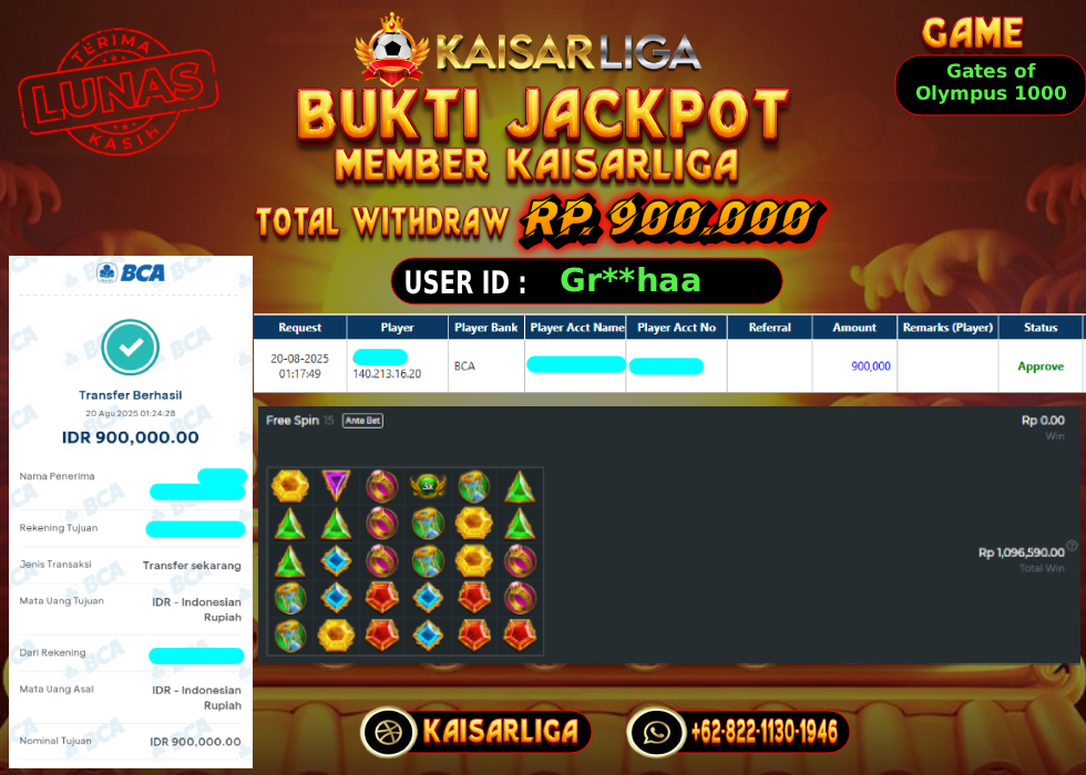BUKTI JACKPOT SLOT KAISARLIGA RP. 900.000.- LUNAS