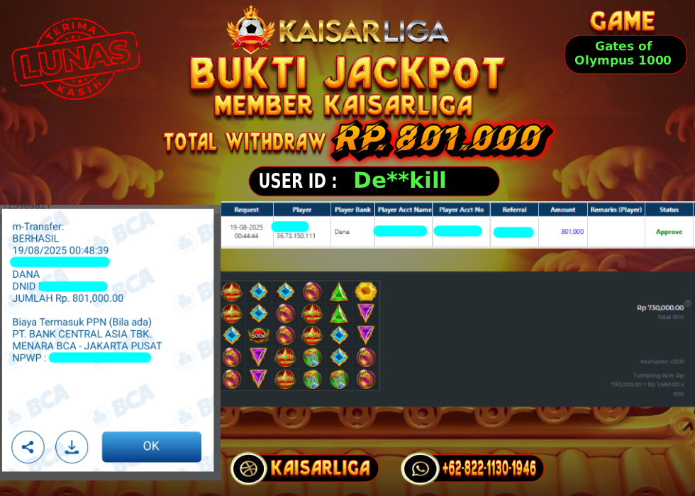 BUKTI JACKPOT SLOT KAISARLIGA RP. 801.000.- LUNAS