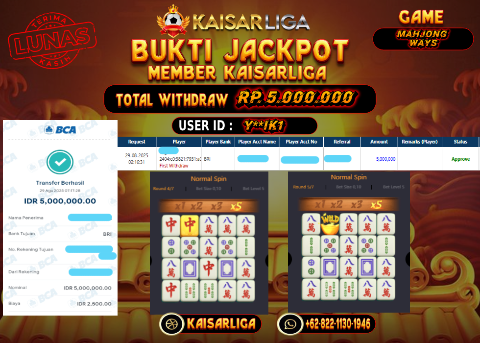 BUKTI JACKPOT SLOT KAISARLIGA RP. 5.000.000.- LUNAS