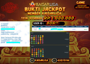 BUKTI JACKPOT SLOT KAISARLIGA RP. 1.000.000.- LUNAS