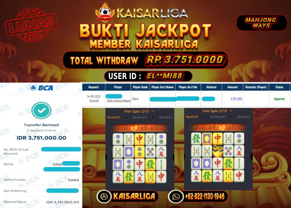 BUKTI JACKPOT SLOT KAISARLIGA RP. RP. 3.751.000.- LUNAS