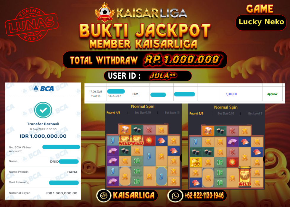 BUKTI JACKPOT SLOT KAISARLIGA RP. RP. 1.000.000.- LUNAS