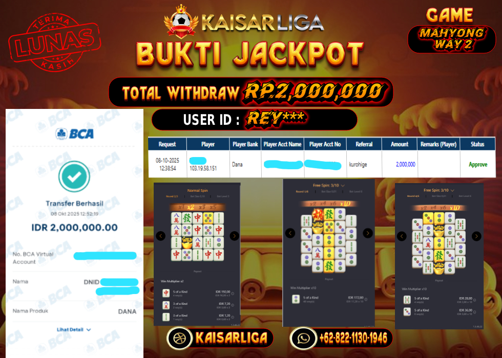BUKTI JACKPOT SLOT KAISARLIGA RP. 2.000.000.- LUNAS