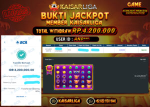 BUKTI JACKPOT SLOT KAISARLIGA RP. 4.200.000.- LUNAS
