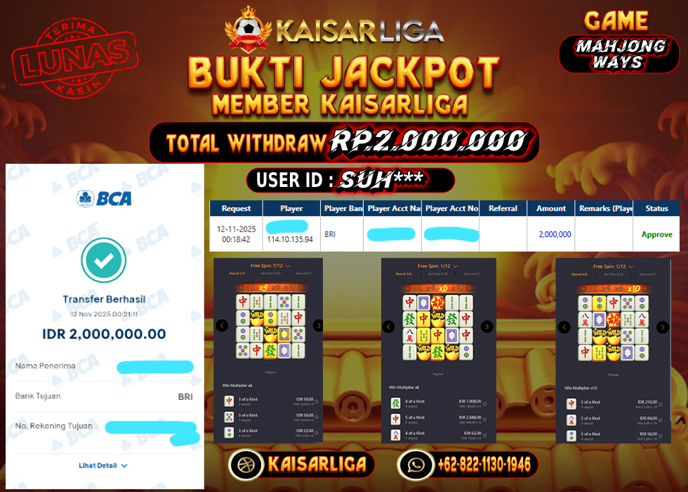 BUKTI JACKPOT SLOT KAISARLIGA RP. 2.000.000.- LUNAS