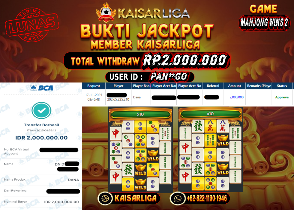 BUKTI JACKPOT SLOT KAISARLIGA RP. 2.000.000.- LUNAS