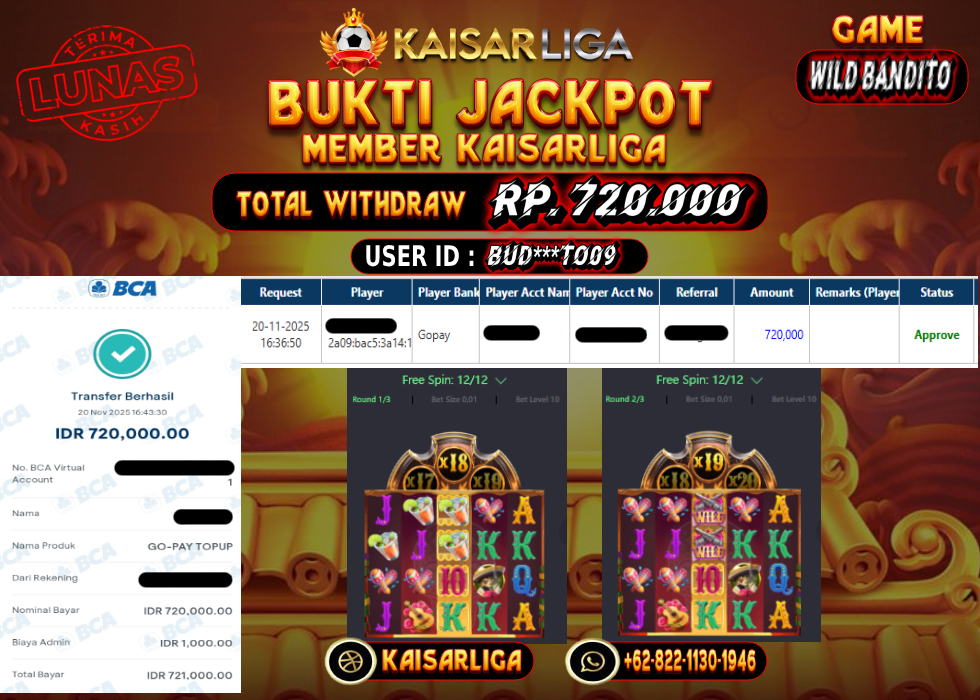 BUKTI JACKPOT SLOT KAISARLIGA RP. 720.000.- LUNAS