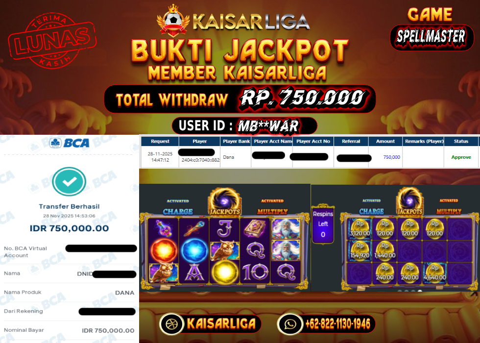 BUKTI JACKPOT SLOT KAISARLIGA RP. 750.000.- LUNAS