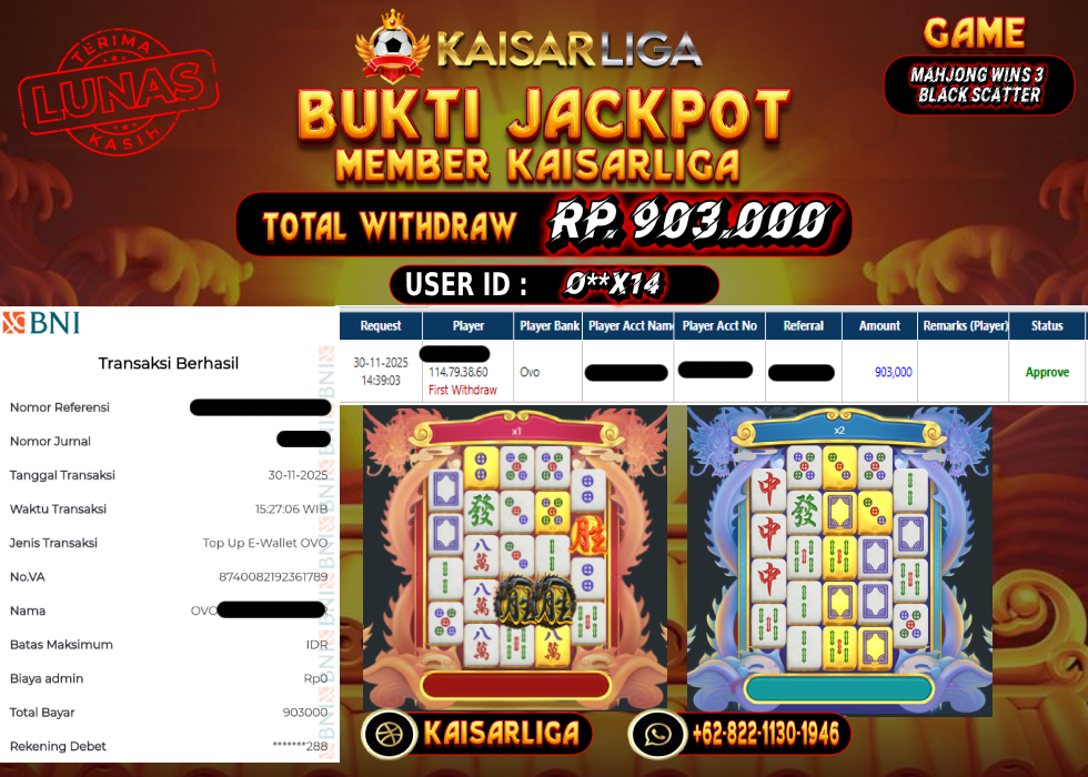 BUKTI JACKPOT SLOT KAISARLIGA RP. 903.000.- LUNAS