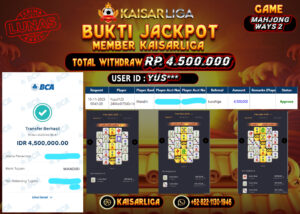 BUKTI JACKPOT SLOT KAISARLIGA RP. 4.500.000.- LUNAS