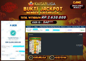 BUKTI JACKPOT SLOT KAISARLIGA RP. 2.630.000.- LUNAS