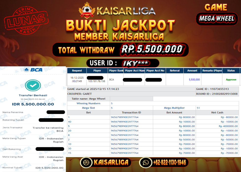 BUKTI JACKPOT SLOT KAISARLIGA RP. 5.500.000.- LUNAS