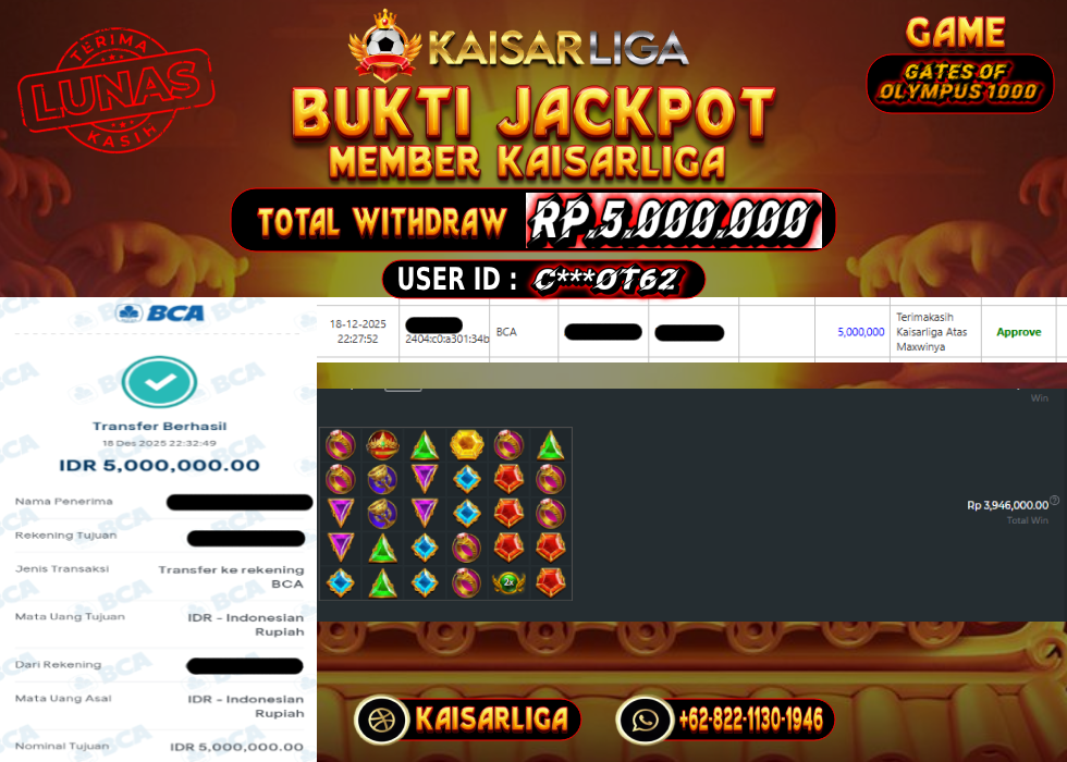 BUKTI JACKPOT SLOT KAISARLIGA RP. 5.000.000.- LUNAS