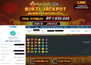 BUKTI JACKPOT SLOT KAISARLIGA RP. 1.850.000.- LUNAS
